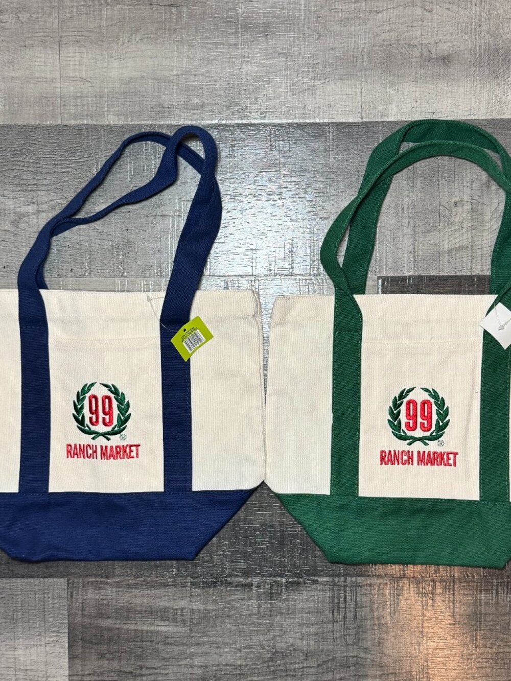 99 Ranch Market Mini Canvas Tote Bag Set - Green & Navy Blue (2-Pack, BNWT)